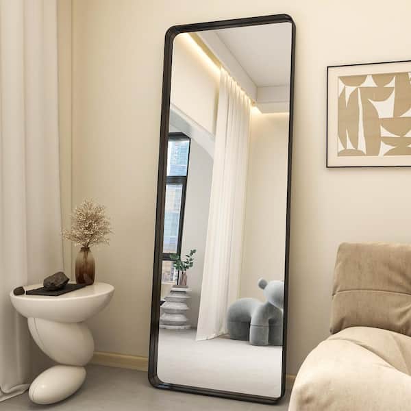XRAMFY Black 23.6 in. W x 70.8 in. H Rectangular Modern Aluminum Framed Rounded Full Length Mirror