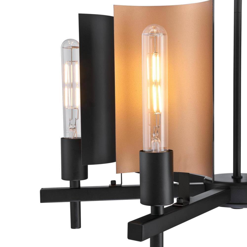 Matte Black and Bronze Six-Light Industrial Chandelier