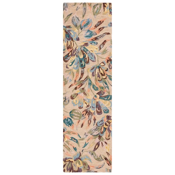 Blossom 2 ft. x 8 ft. Beige/Purple Oversized Floral Runner Rug