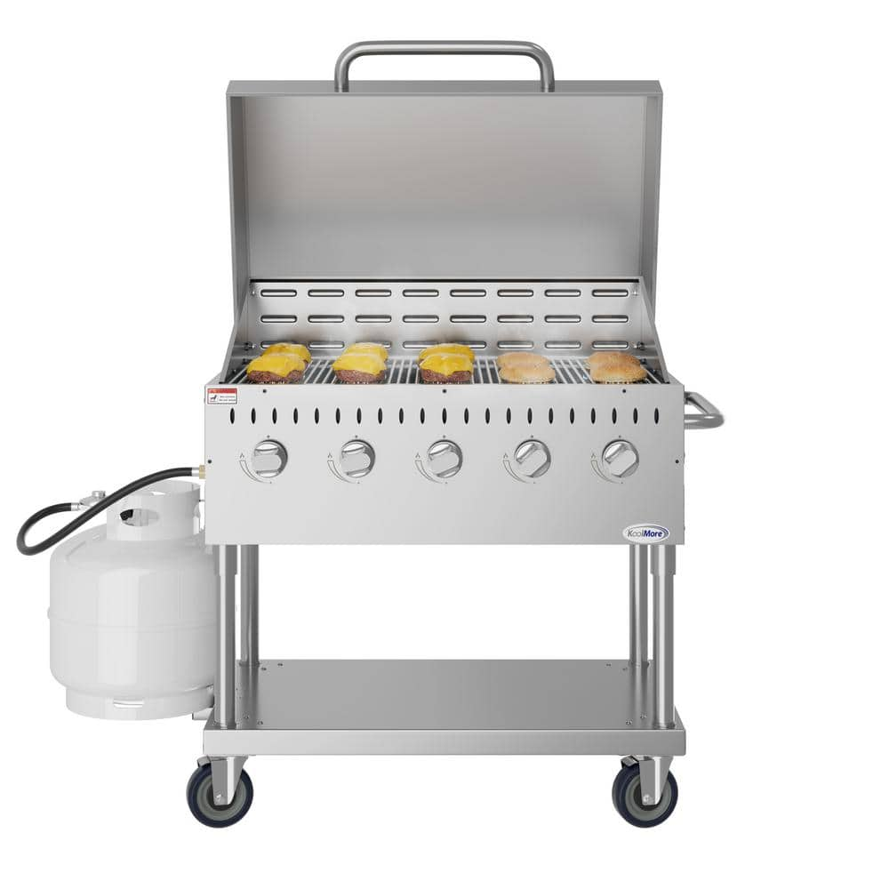 Koolmore Portable Commercial Outdoor Propane Grill 36 in. with Roll Dome Cover in Stainless Steel