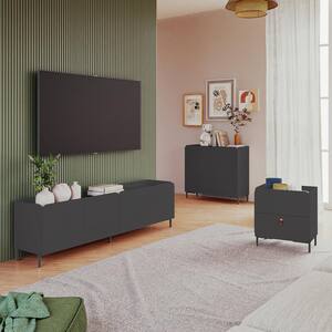 Bogardus 3-Piece Black TV Stand Living Room Set Fits TV's up to 65 in. with Accent Cabinet and End Table