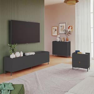 Bogardus 3-Piece Black TV Stand Living Room Set Fits TV's up to 65 in. with Accent Cabinet and End Table