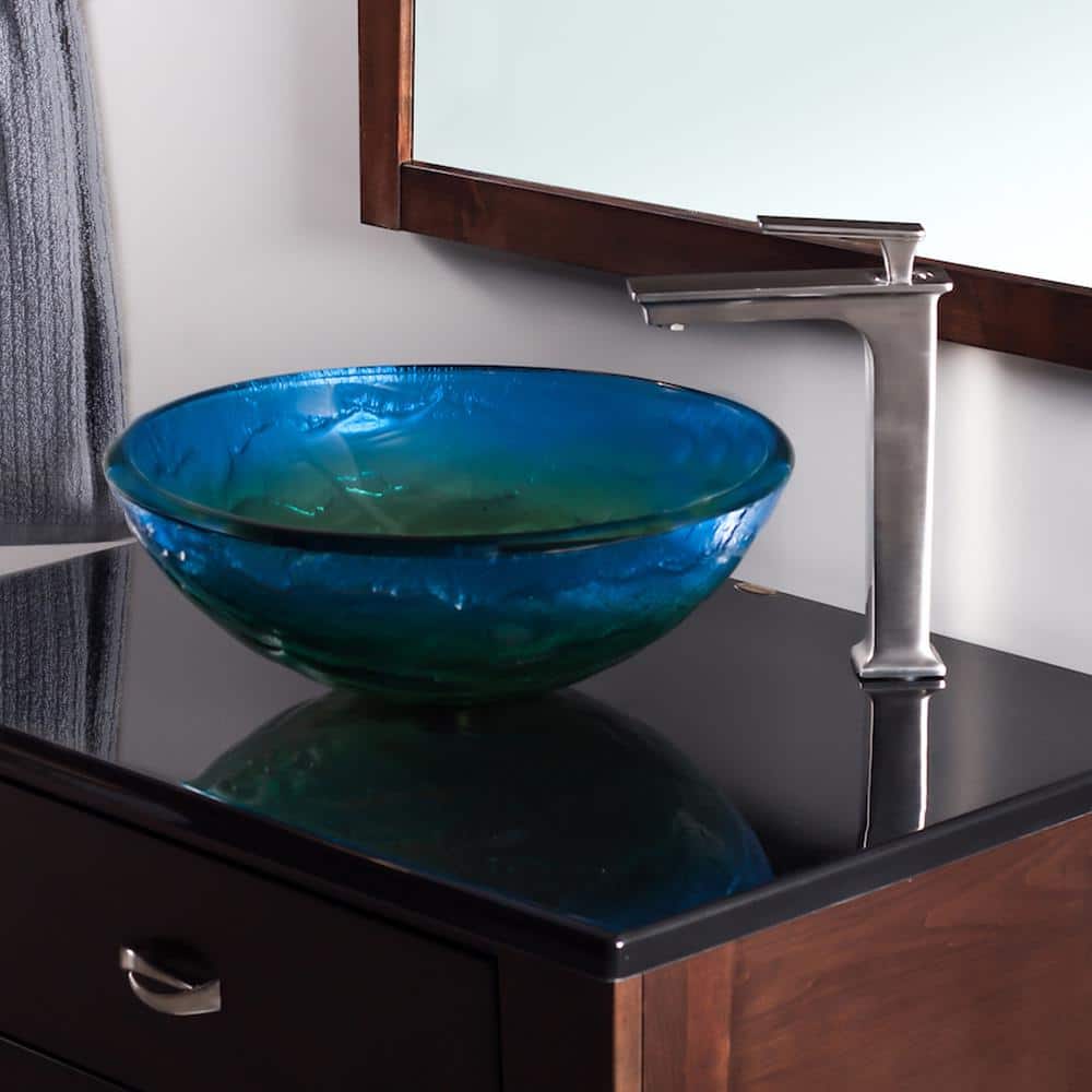 Mare 19'' Blue and Green Glass Round Vessel Sink