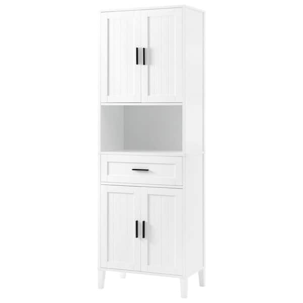 Calvert Modern White 70.9 in. H Sideboard Accent Storage Cabinet with Adjustable Shelves, Drawer, Solid Wood Legs