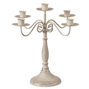 Antique 12 in. Distressed 5 Arm Metal Candelabra Candle Holder for Dining Room, Entryway, Kitchen and Vanity