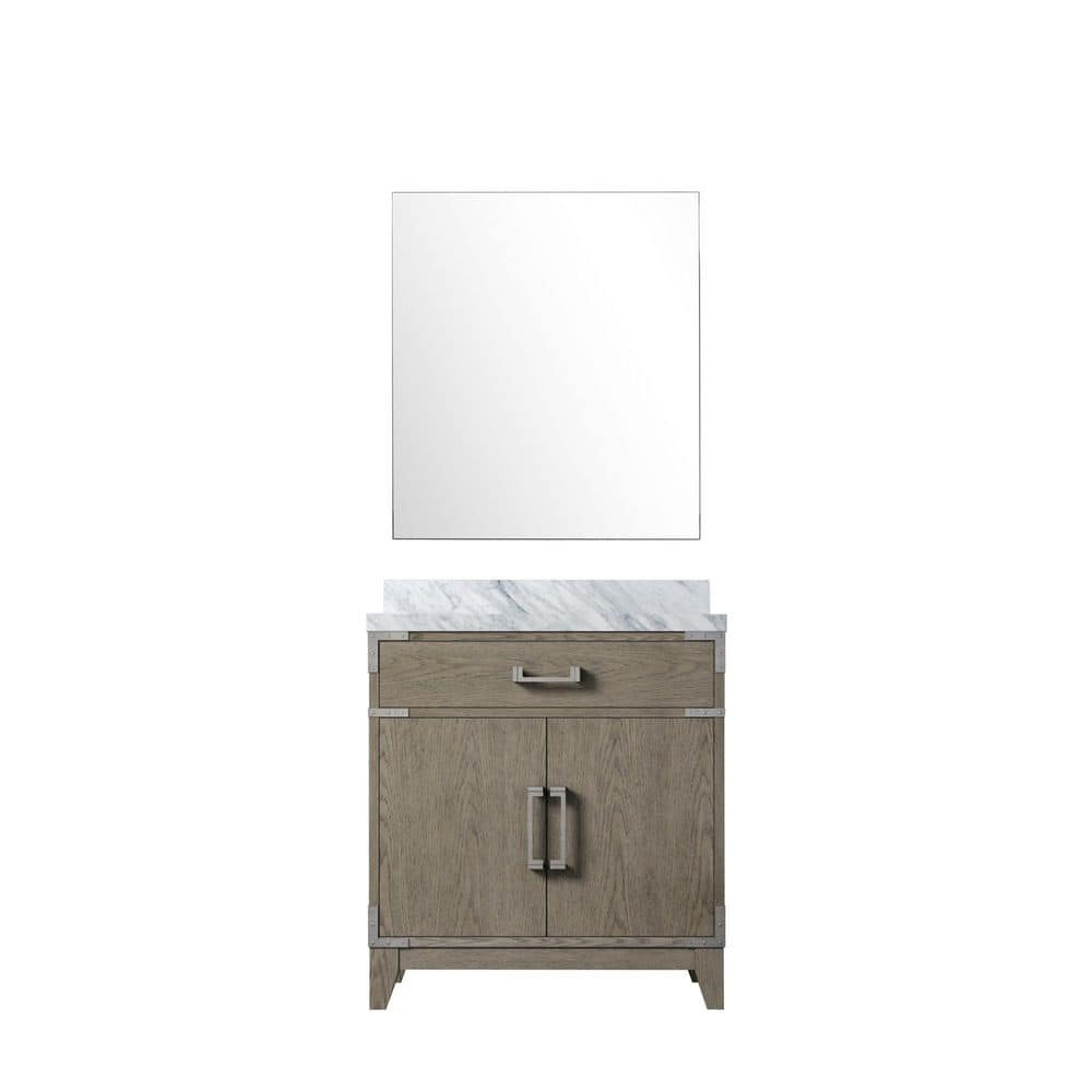 Fossa 30 in W x 22 in D Grey Oak Single Bath Vanity with Carrara Marble Top and 28 in Mirror price history on PriceWatchPro