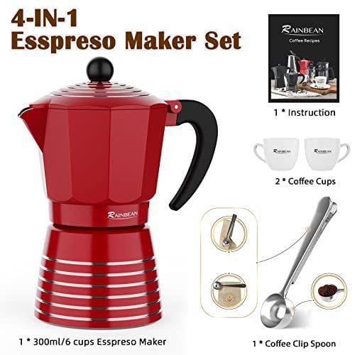6-Cup Black Aluminum Stovetop Espresso Coffee Maker with 2-Mugs