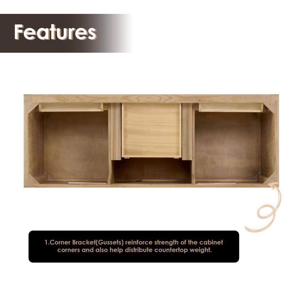 Solana 60" Weathered Fir Double Sink Vanity with White Quartz Top and Mirrors