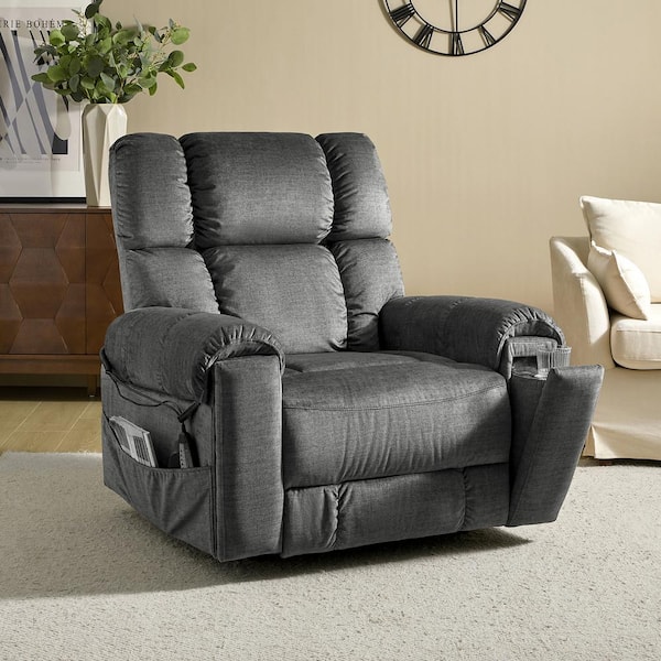 Jacob Gray Power Assisted Lift Recliner with Head, Footrests, Massage, Heating, and USB/Type-C Charging Stations