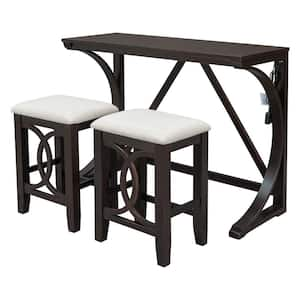 3-Piece Farmhouse Espresso Wood Top Dining Room Set ((Seats-2))