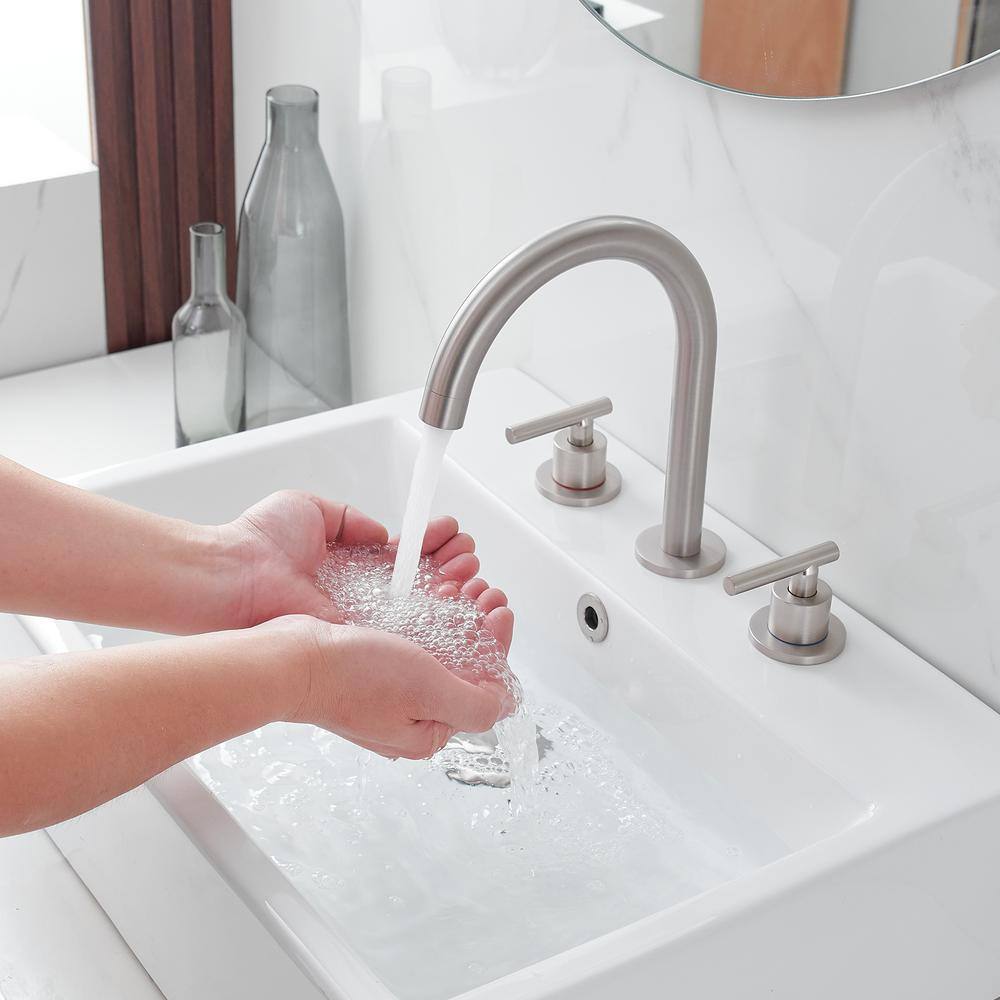 Brushed Nickel 8-Inch Widespread 2-Handle High-Arc Bathroom Faucet