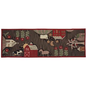 Red and Black Farm Life Hooked 2 ft. x 6 ft. Area Rug