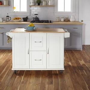Dolly Madison White Kitchen Cart with Natural Wood Top