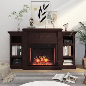 70 in. Freestanding MDF Electric Fireplace TV Stand with Shelves in Brown