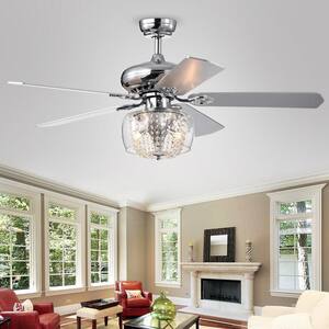 Emeline 52 in. Indoor Chrome Glam Reversible Ceiling Fan with Crystal Light Kit and Remote Control