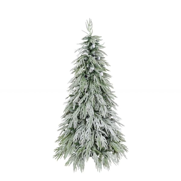 5 ft. Pre-Lit Spruce Snow Flocked Christmas Tree, Artificial Hinged Xmas Tree with LED Lights for Holiday Office Home