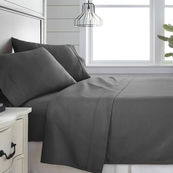 Becky Cameron 4-Piece Gray Solid 300 Thread Count Cotton King Sheet Set