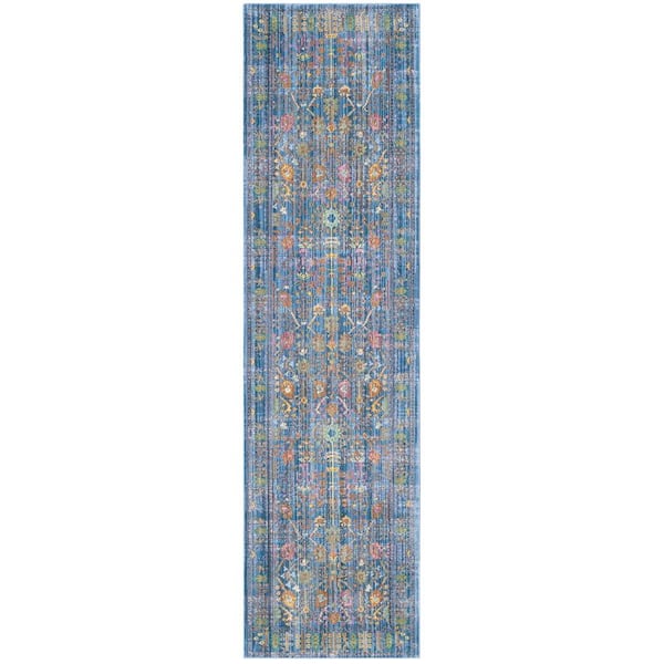 SAFAVIEH Valencia Blue/Multi 2 ft. x 6 ft. Distressed Border Runner Rug