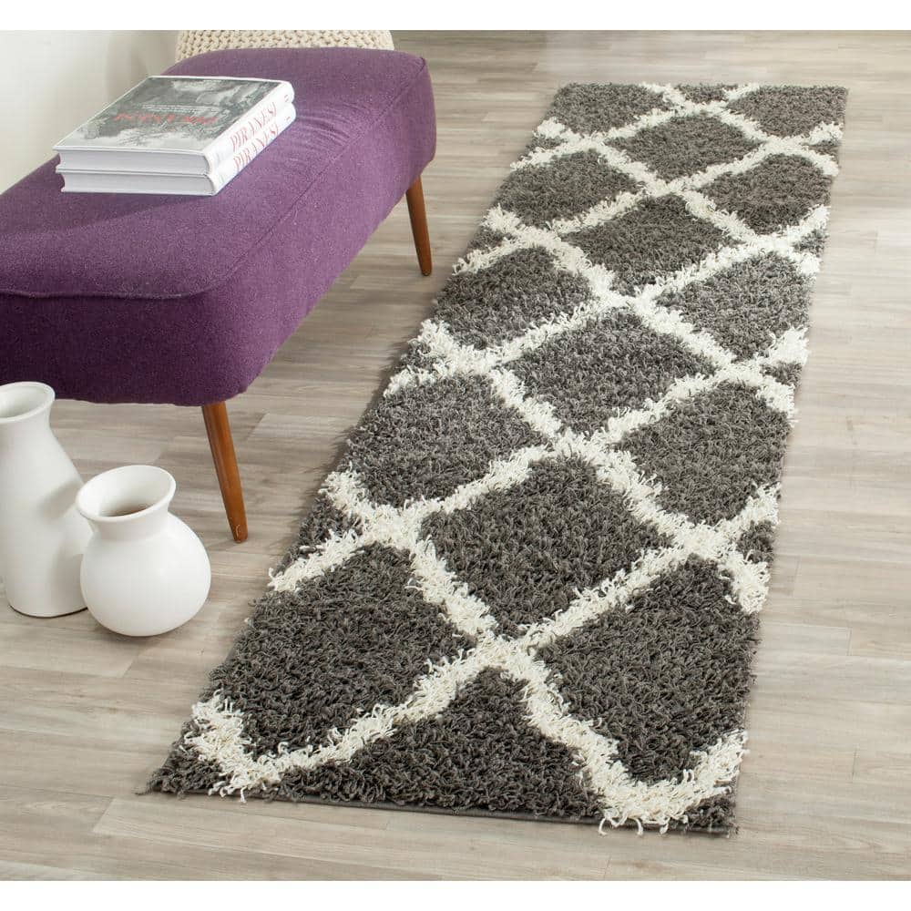 Dallas Shag 2 ft. x 20 ft. Dark Gray/Ivory Geometric Diamond Trellis Runner Rug price history on PriceWatchPro