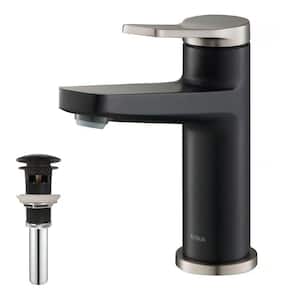 Single Hole Single-Handle Basin Bathroom Faucet with Pop-Up Drain in Spot Free Stainless Steel/Matte Black