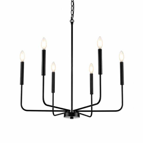 6-Light Black Farmhouse Candle Chandelier, 59-Inch Adjustable Chain for Dining Room and Kitchen