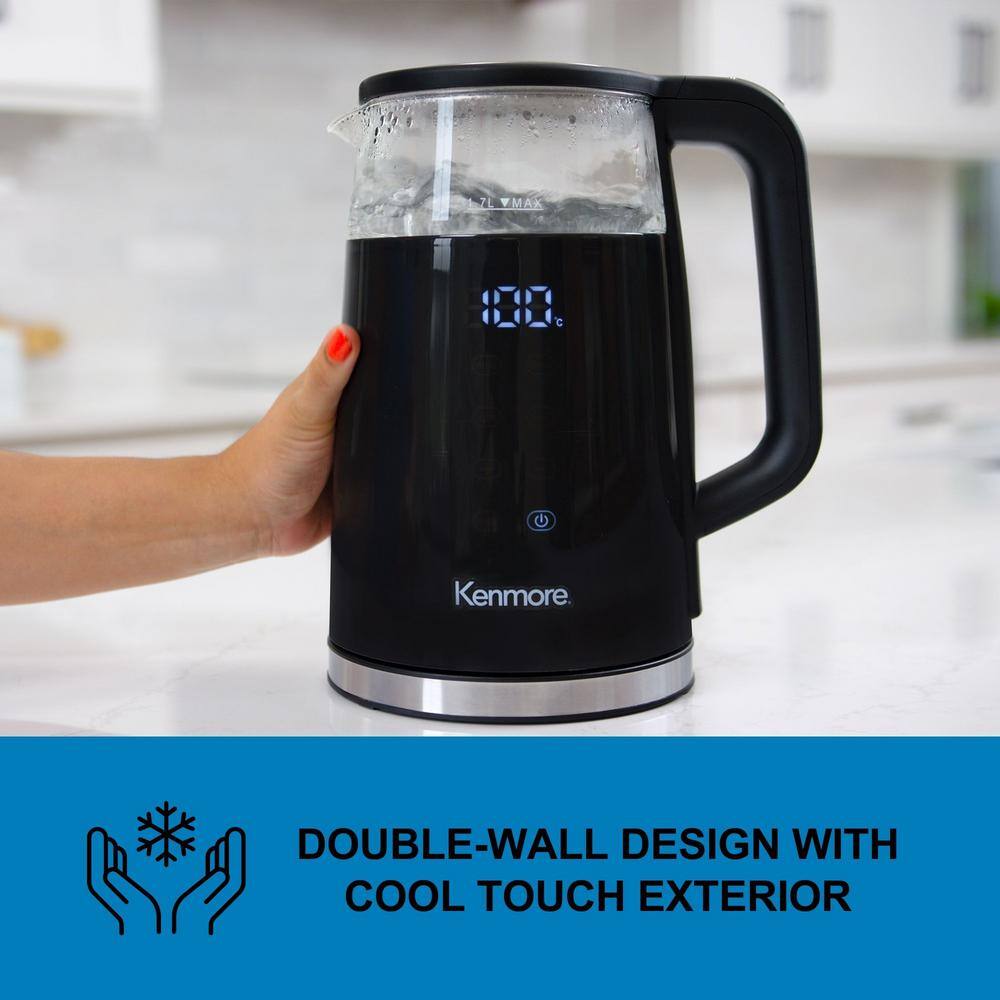 1.7L Black Double-Walled Glass Electric Kettle with Digital Control