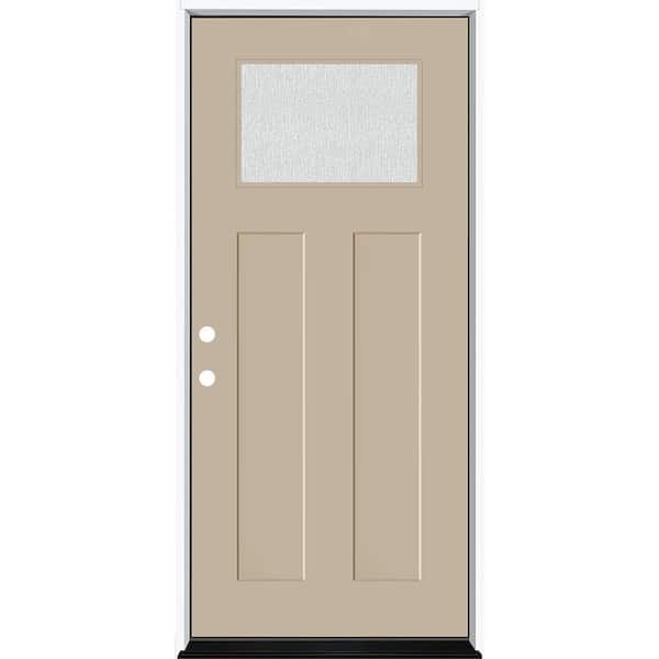 Steves & Sons Legacy 36 in. x 80 in. 1/4 Toplite Rain Glass RHIS Primed Sandstone Finish Fiberglass Prehung Front Door