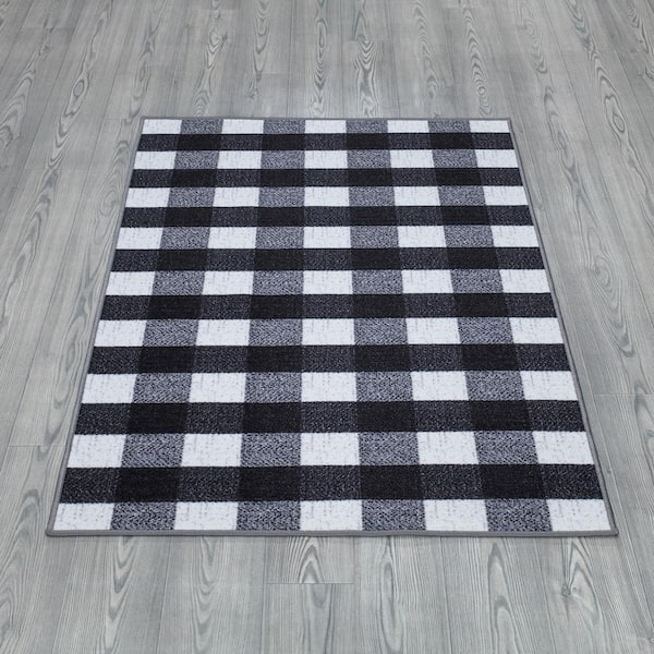 Home Decor Anti-slip Carpet Mat Black White Checkered Pattern Silicone  Floor Mat Modern Bedroom Carpet