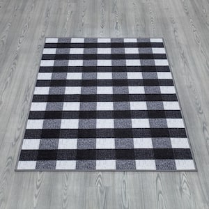 Debao Buffalo Plaid Outdoor Rug, 3x5 Blue and White Checkered Door