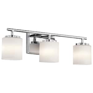 Ohara 22 in. 3-Light Chrome Halogen Transitional Bathroom Vanity Light with Satin Etched Cased Opal Glass