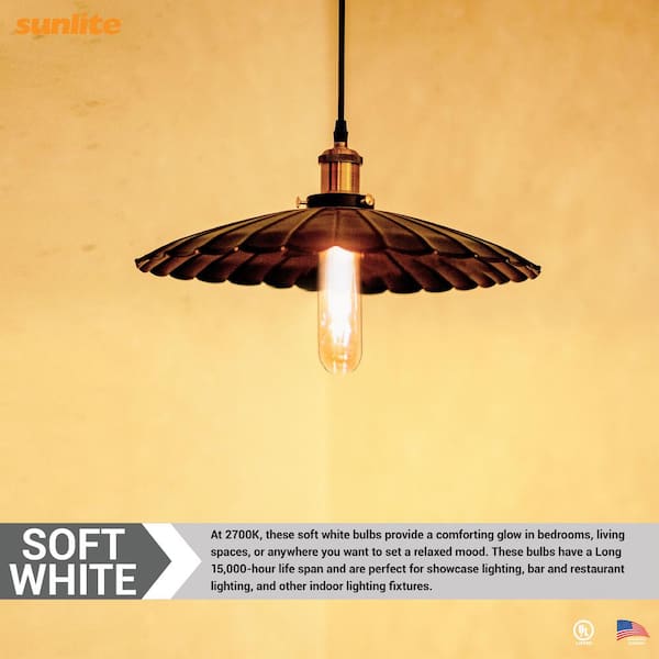 Sunlite T10/LED/FS/2W/927/6PK 2W LED Filament Style T10 Bulb 2700K Soft White 160lm 120V 90 CRI Dimmable E26 Base 6-Pack (41790-SU)