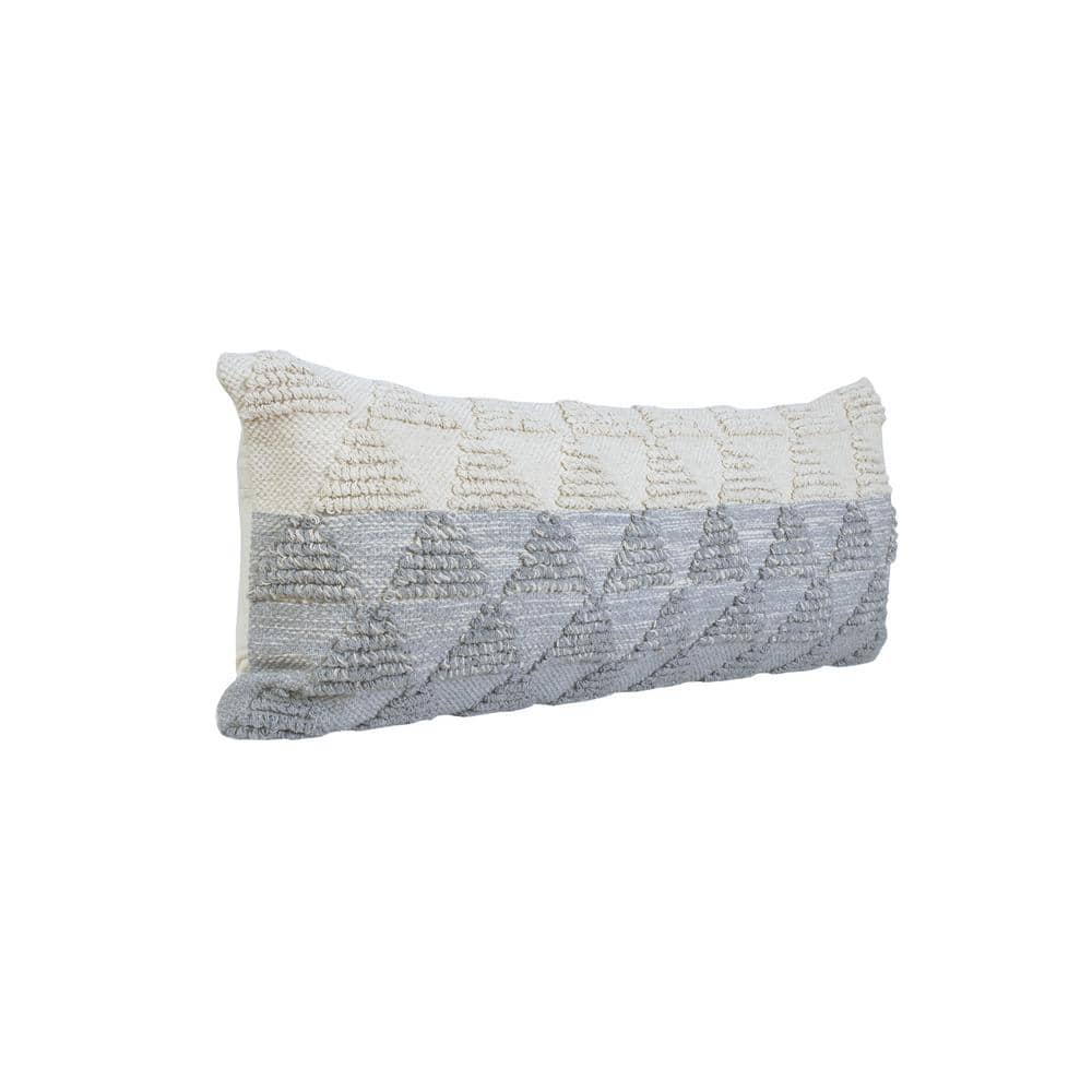 Heathered Gray and Off-White Geometric Cotton Lumbar Pillow
