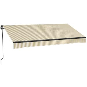 12 ft. x 10 ft. 280gsm Beige and White Retractable Patio Awning Sunshade Shelter with Manual Crank Handle