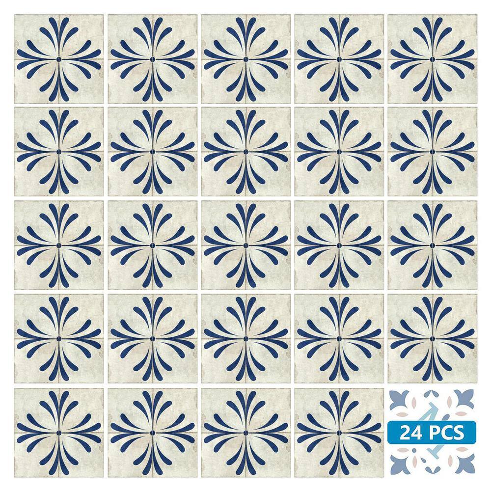 Midnight Blue and Cream Vinyl Peel and Stick Mosaic Tile Set