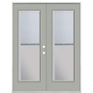 60 in. x 80 in. Silver Cloud Steel Prehung Left-Hand Inswing Mini Blind Patio Door without Brickmold