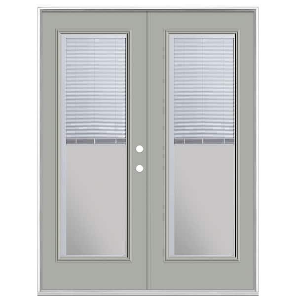 Masonite 60 in. x 80 in. Silver Cloud Steel Prehung Left-Hand Inswing Mini Blind Patio Door without Brickmold