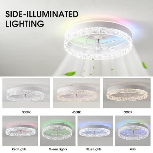20 in. Smart Indoor Low Profile White Ceiling Fan with 6-Speed Remote Control and RGB Light OLUZO Ceiling Fans With Lights