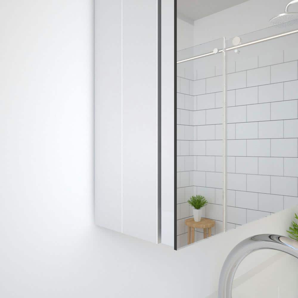 Taimei 24'' H Satin Aluminum Medicine Cabinet with Frameless Mirror