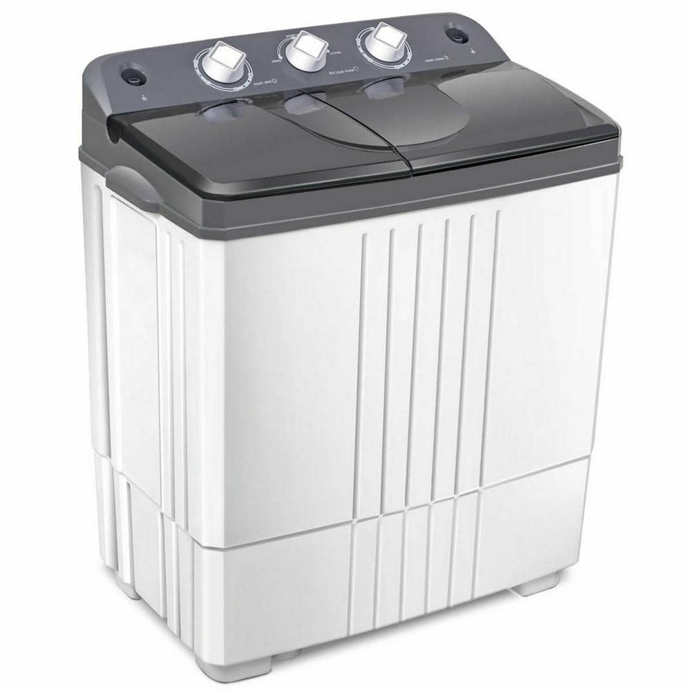 Gymax 2.4 cu. ft. Portable Top Load Washing Machine Compact Twin Tub 20 lbs. Capacity Washer Spinner in Grey -  GYM06033