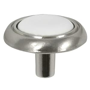First Family 1-1/4 in. Satin Chrome and White Round Cabinet Knob