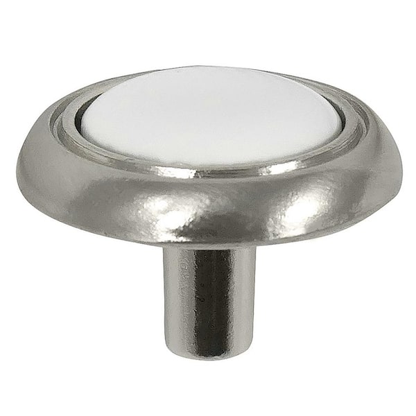 Laurey First Family 1-1/4 in. Satin Chrome and White Round Cabinet Knob