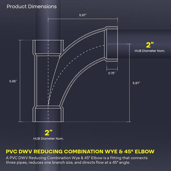 PLUMBFLEX 2 in. PVC DWV Combination Wye & 1/8 Bend 45° Elbow Hub