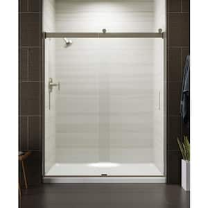 Levity 56-60 in. W x 74 in. H Frameless Sliding Shower Door in Nickel with Blade Handles