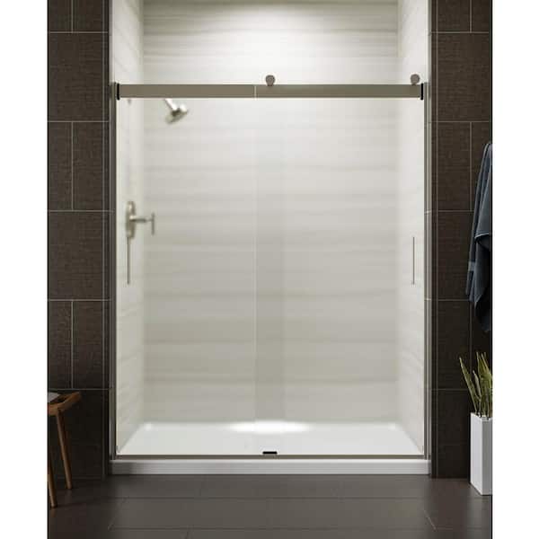 KOHLER Levity 56-60 in. W x 74 in. H Frameless Sliding Shower Door in Nickel with Blade Handles