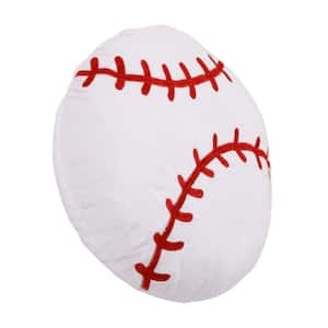 Sports White and Red Baseball with Embroidery 13 in. x 13 in. Decorative Pillow