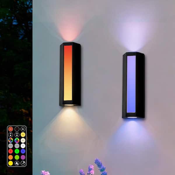 10W RGB Modern Linear Integrated LED Outdoor Dimmable Wall Sconce Set of 2-11.8 in. with Remote Control, Hardwired