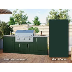 Miami Emerald Green 14-Piece 91.25 in. x 34.5 in. x 28.5 in. Outdoor Kitchen Cabinet Island Set