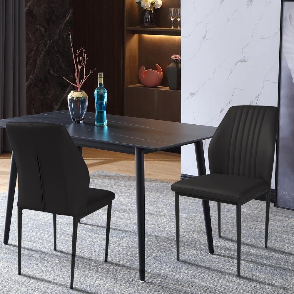 GOJANE Black Faux Leather Solid Back Dining Side Chair with Stable