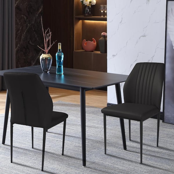 Black Faux Leather Solid Back Dining Side Chair with Stable Steel Legs, (Set of 6)