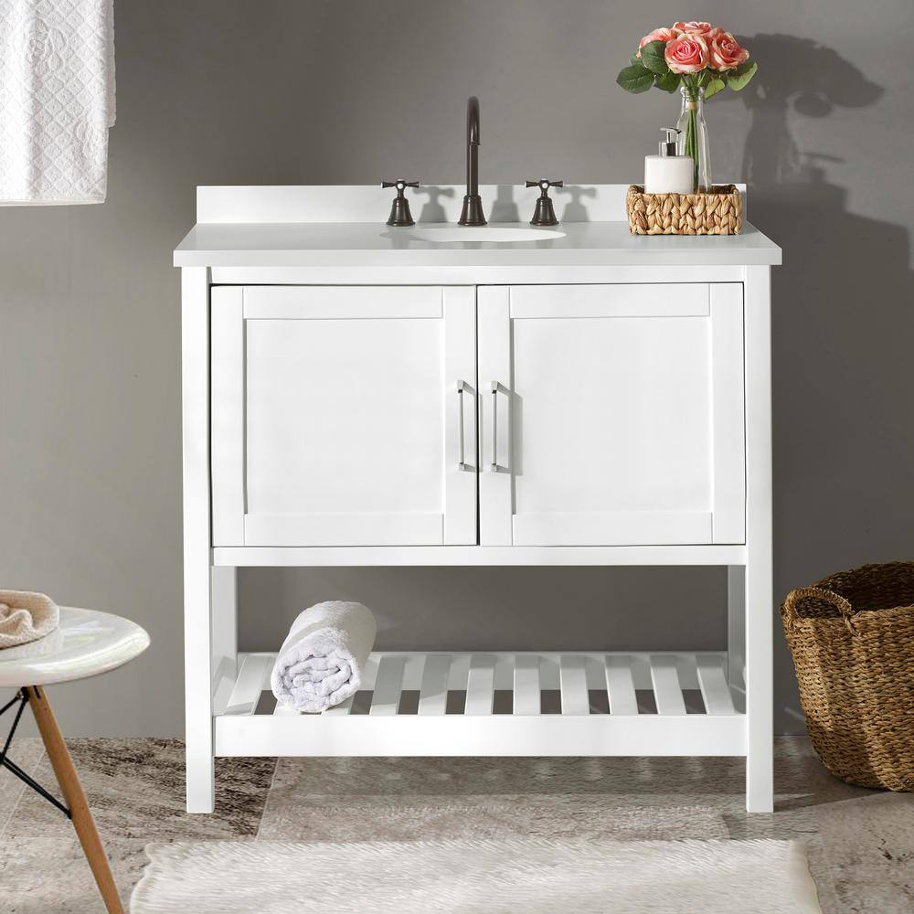 Bennet 36" White Pine Freestanding Vanity Cabinet with Shelf